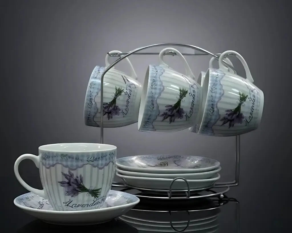[YCSR] LAVINIA 220ML 6 CUPS & SAUCER W/RACK SET