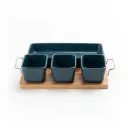 YL2253 DS-ST2002 3 Square & 1 Rectangle Party Ceramic Dish W/Wood Tray