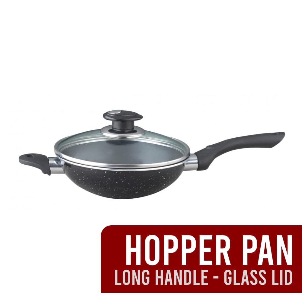 [THE HARVEST] NON-STICK LONG HANDLE HOPPER PAN W/GLASS LID