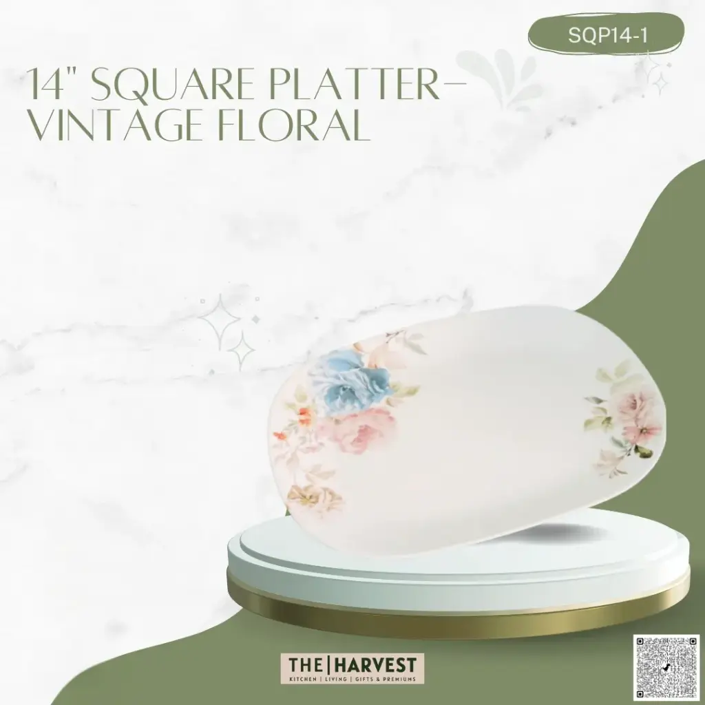 [SQP14-1] - 14" SQUARE PLATTER- VINTAGE FLORAL