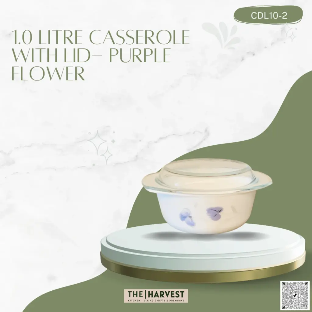 [CDL10-2] - 1L CASSEROLE WITH LID- PURPLE FLOWER