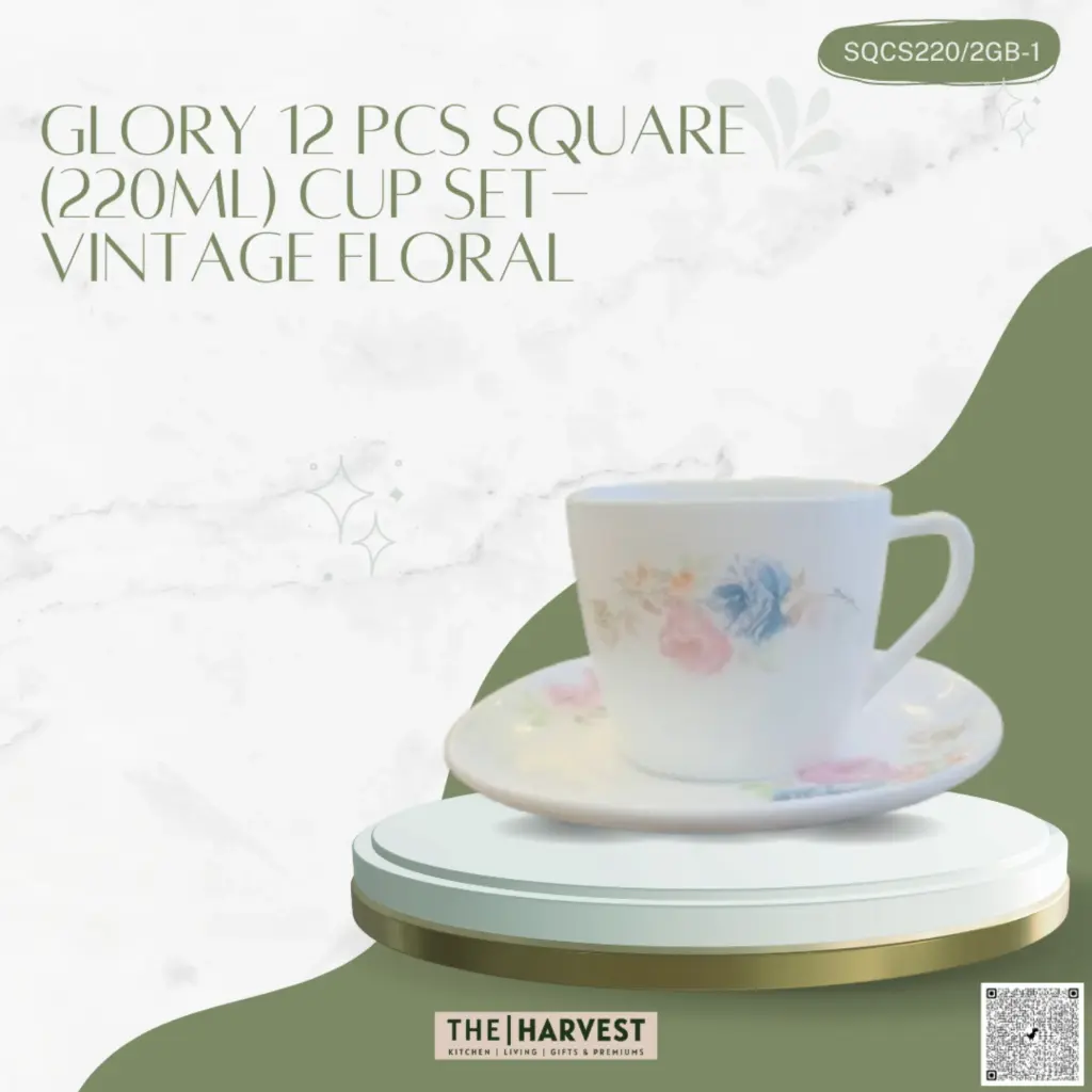 [SQCS220-1]- GLORY 12 PCS SQUARE (220ML) CUP SET-VINTAGE FLORAL