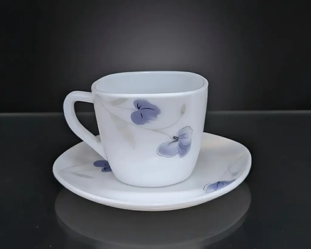 [SQCS220-2] - GLORY 12 PCS SQUARE (220ML) CUP SET- PURPLE FLOWER