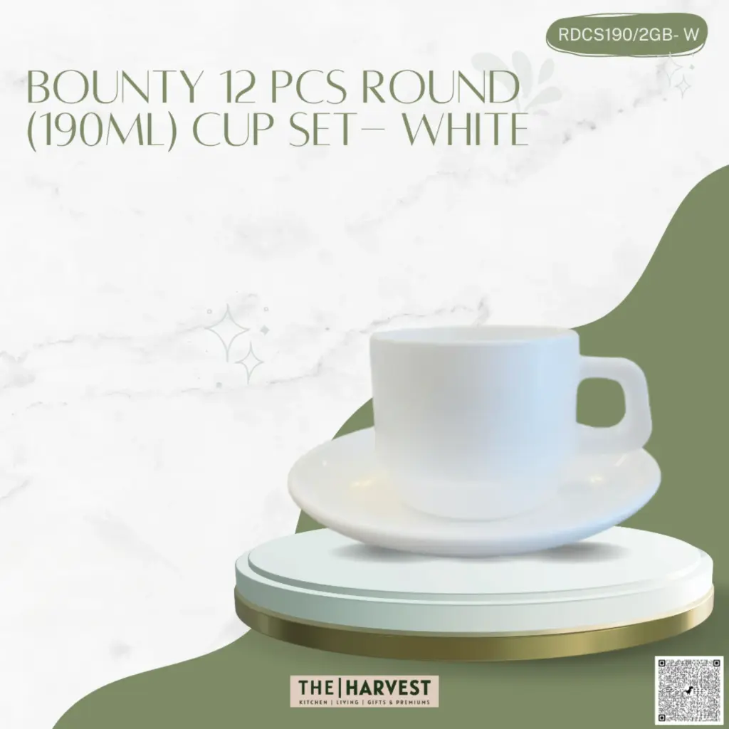 [RDCS190/W] - BOUNTY 12 PCS ROUND (190ML) CUP SET- WHITE