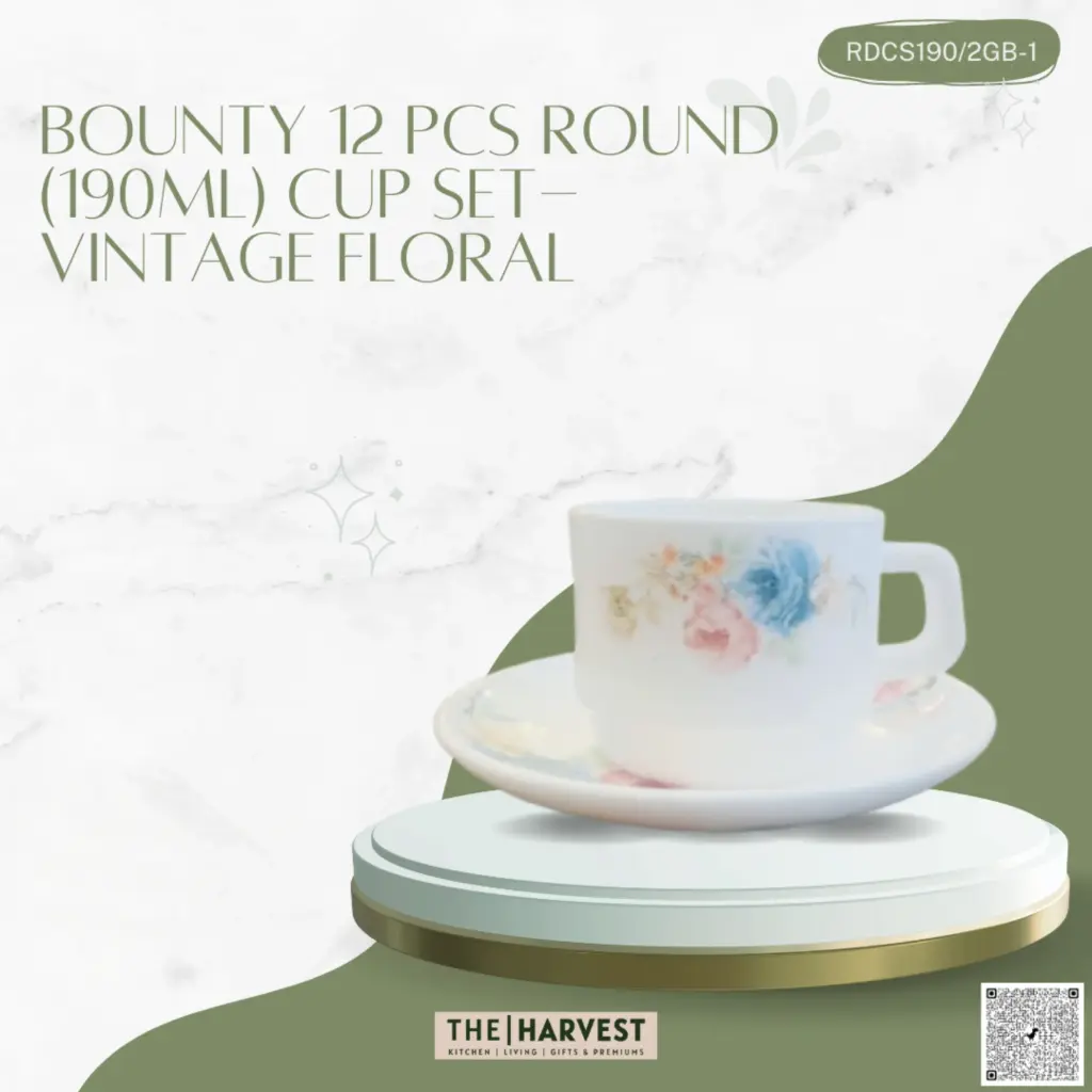 [RDCS190-1] -12 PCS ROUND (190ML) CUP SET-VINTAGE FLORAL