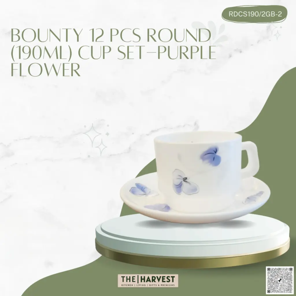 [RDCS190-2] -12 PCS ROUND (190ML) CUP SET - PURPLE FLOWER