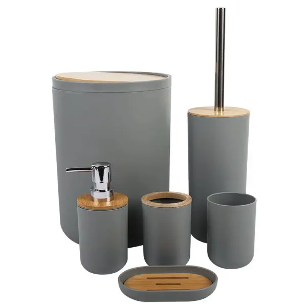 [JS4212 - 8033] - 6PCS BATHROOM SET GREY BROWN