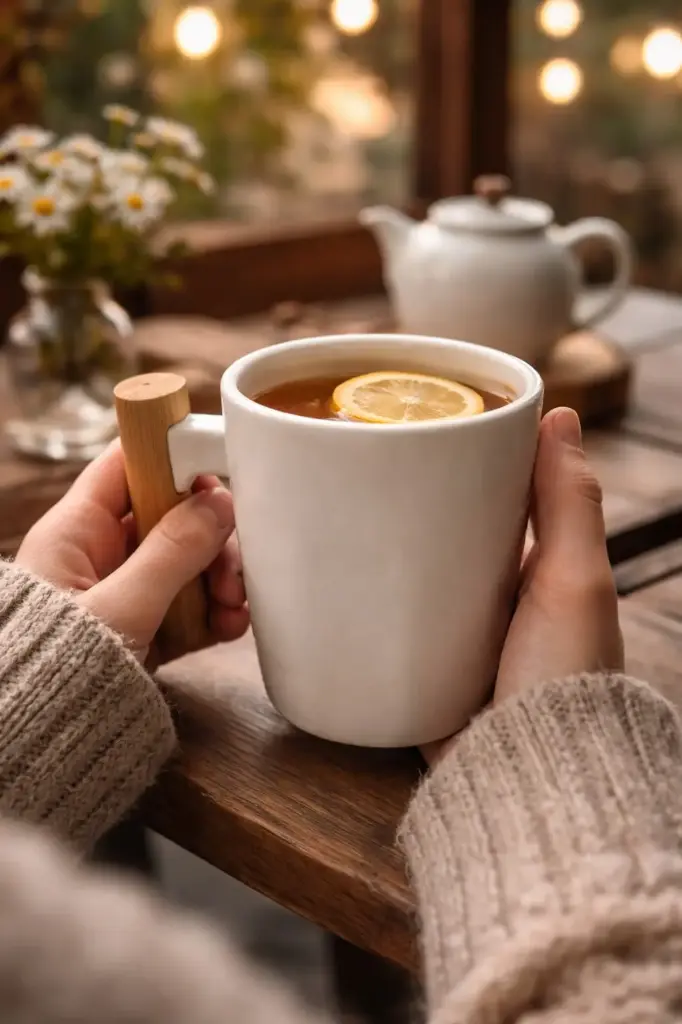 [TY4354] - GJ872 WOODEN HANDLE MUG WHITE