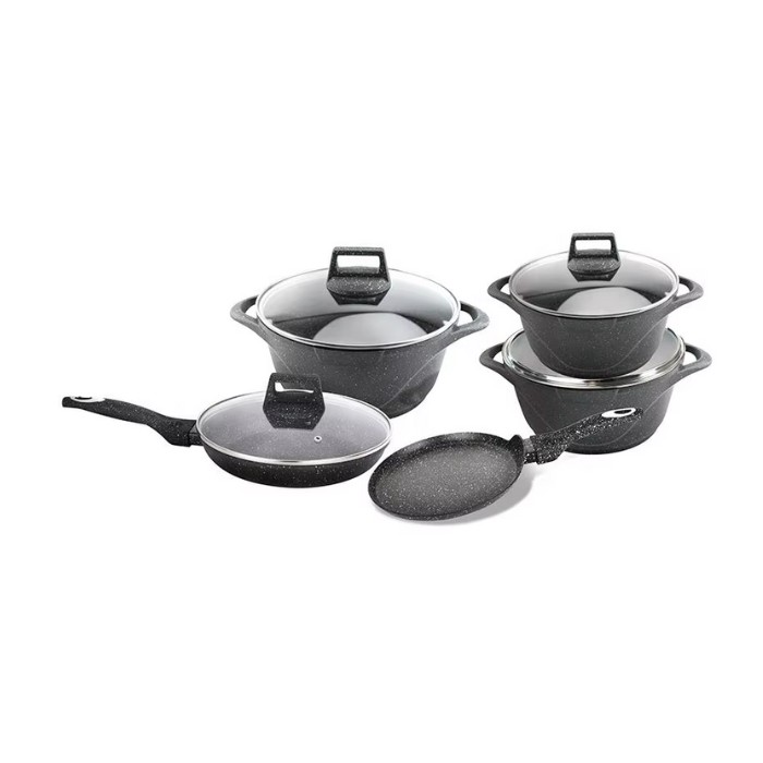 [HH007] - 9PCS DIE CAST COOKWARE SET BLACK COLOR 