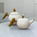 [HH010] - 2PCS TEA POT SET BAKELITE HANDLES WHITE COLOR 