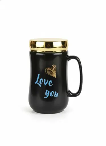 [DJ2132] DJ2132 PORCELAIN WORDINGS SERIES BLACK MUG WITH SCREW LID (WL-20)