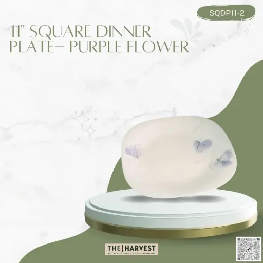 [[SQDP11-2]] [SQDP11-2] - 11" SQUARE DINNER PLATE- PURPLE FLOWER