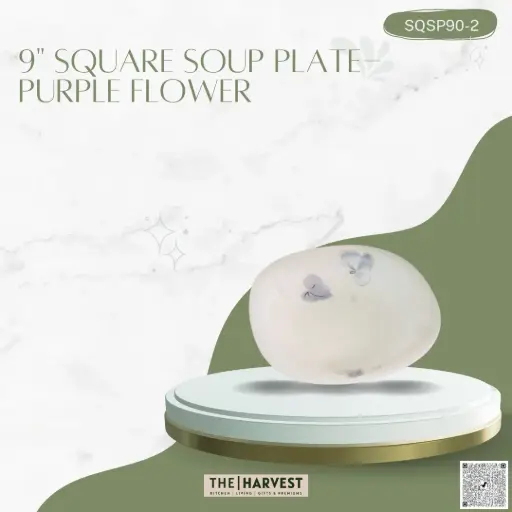 [[SQSP90-2]] [SQSP90-2] - 9" SQUARE SOUP PLATE- PURPLE FLOWER