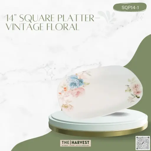[[SQP14-1]] [SQP14-1] - 14" SQUARE PLATTER- VINTAGE FLORAL