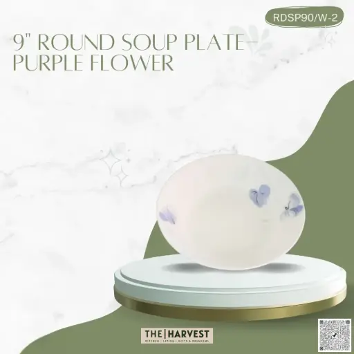 [[RDSP90-2]] [RDSP90-2] - 9" ROUND SOUP PLATE-  PURPLE FLOWER