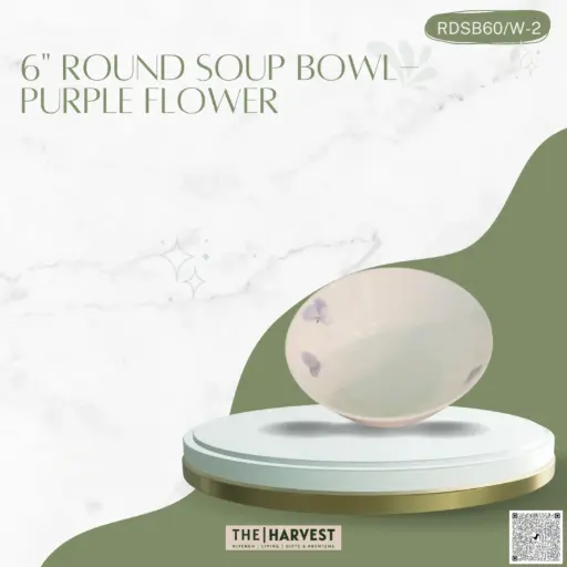 [[RDSB60-2]] [RDSB60-2] - 6" ROUND SOUP BOWL- PURPLE FLOWER