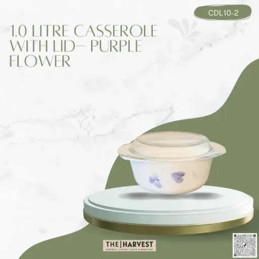 [[CDL10-2]] [CDL10-2] - 1L CASSEROLE WITH LID- PURPLE FLOWER