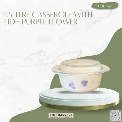 [[CDL15-2]] [CDL15-2] - 1.5 L CASSEROLE WITH LID- PURPLE FLOWER