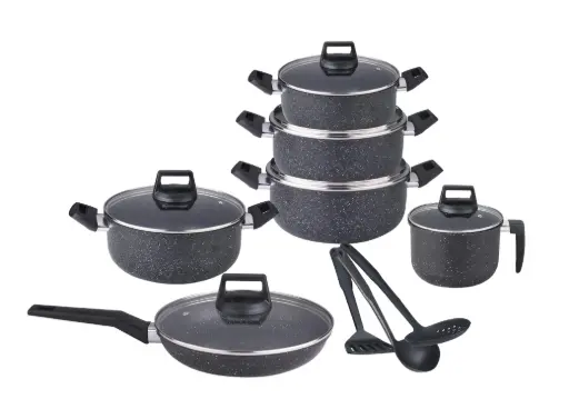 [[3353]BL]  [3353]  - PINNACLE 15PCS COOKWARE SET MARBLE BLACK