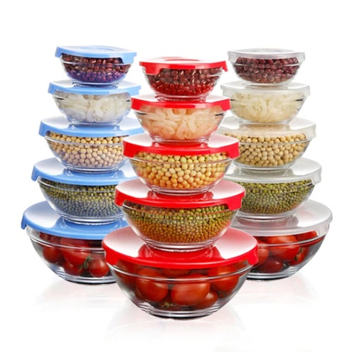 [808RC] [RED CHERRY] 5PCS CLEAR BOWL SET WITH LIDS [808RC]